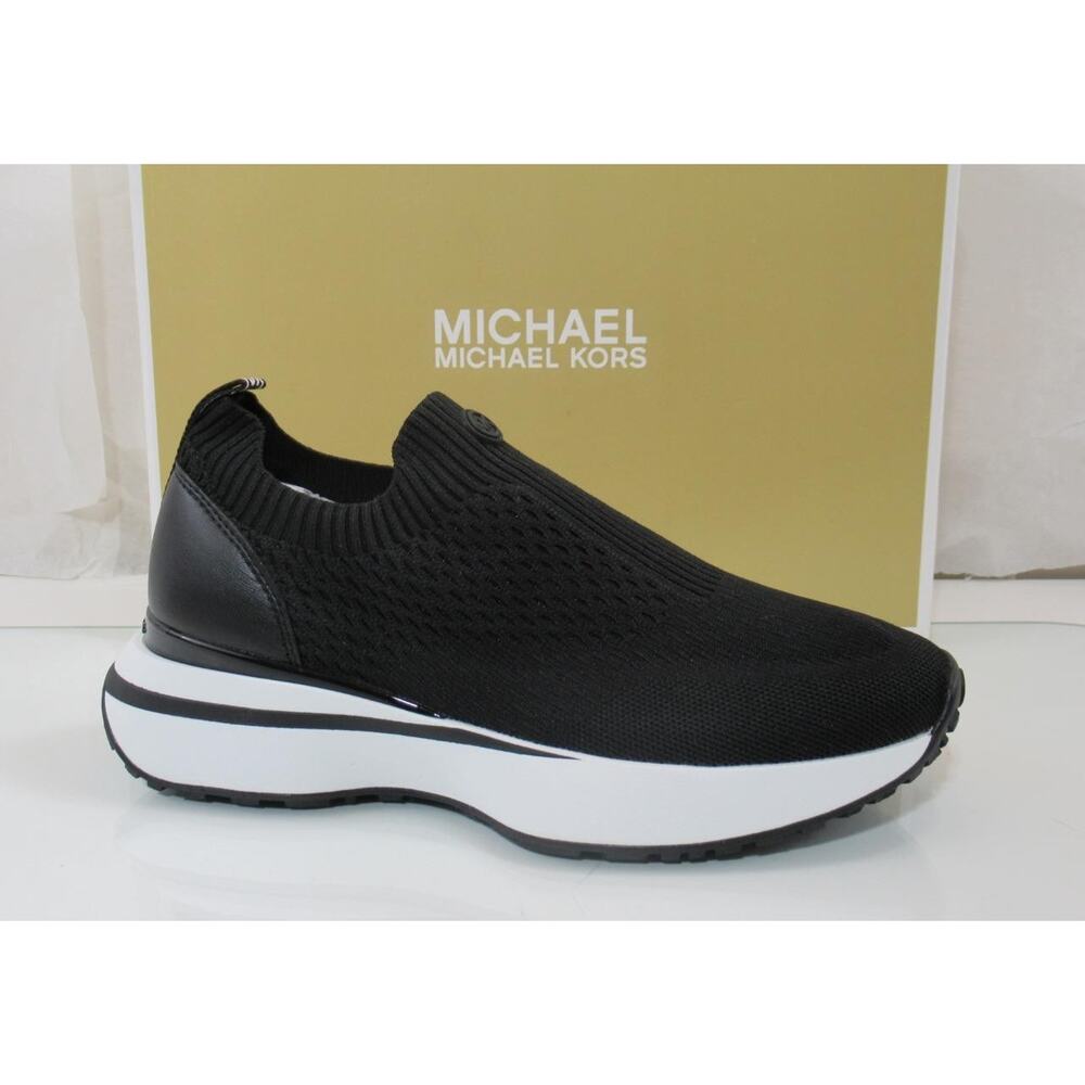 Michael Kors Ari Slip On Sneakers MK Logo Soft Stretch Knit Black Size 7